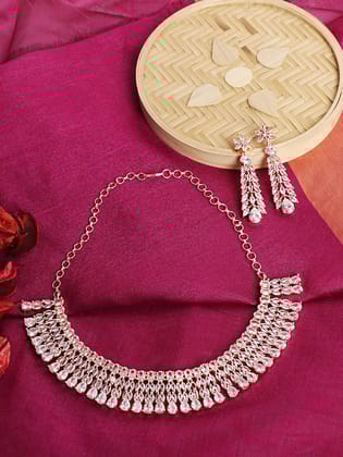 Cardinal  Rose Gold Polish American Diamond Necklace Set