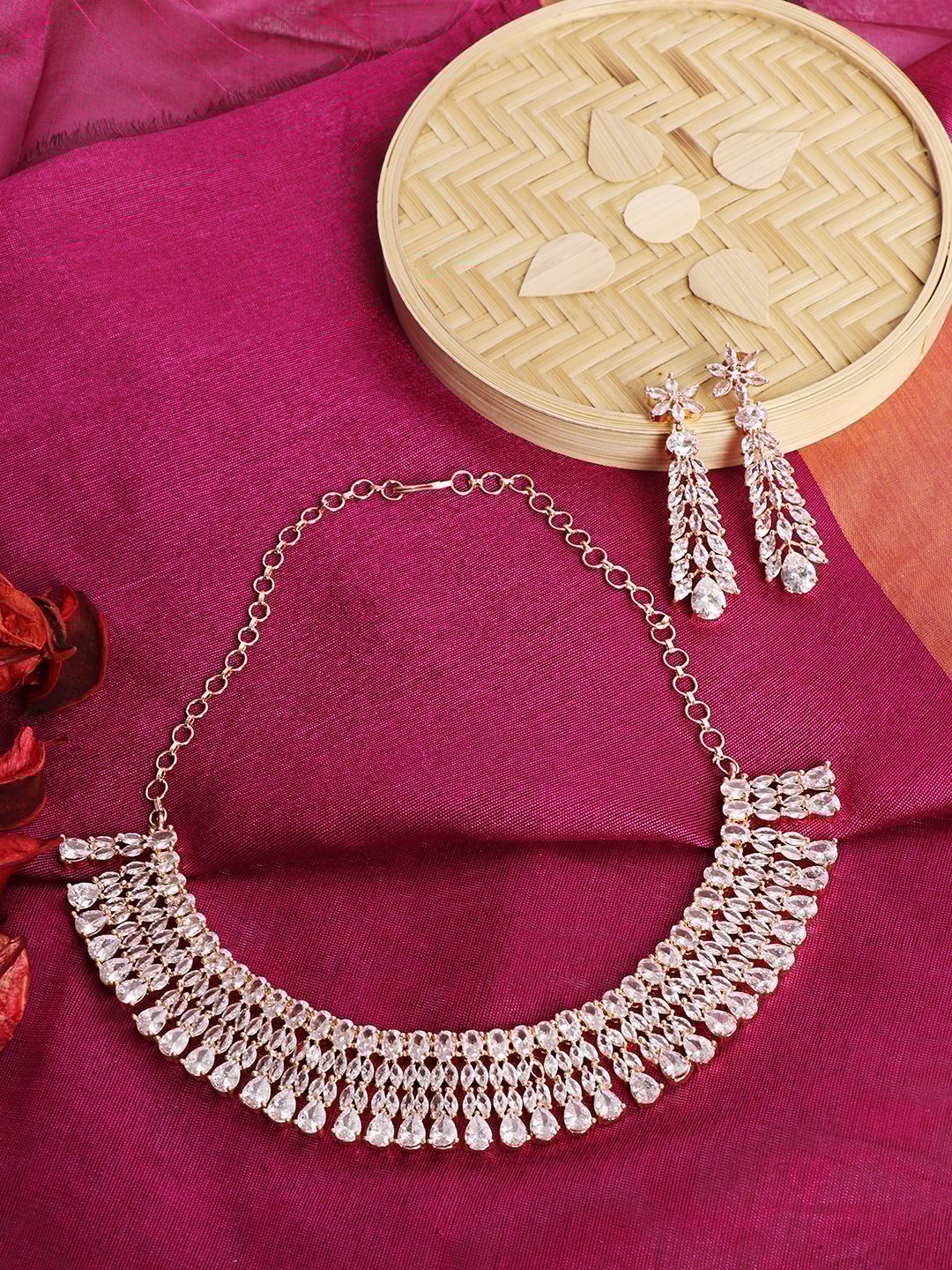 Cardinal  Rose Gold Polish American Diamond Necklace Set