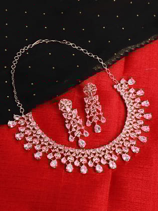 Cardinal American Diamond Rose Gold Polish Necklace Set