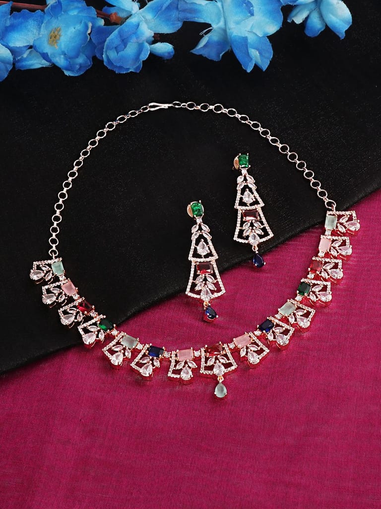 Cardinal Rose Gold Polish Multicolor Stone Necklace Set - Jewellery Sets | Buy online on ZillyBuy
