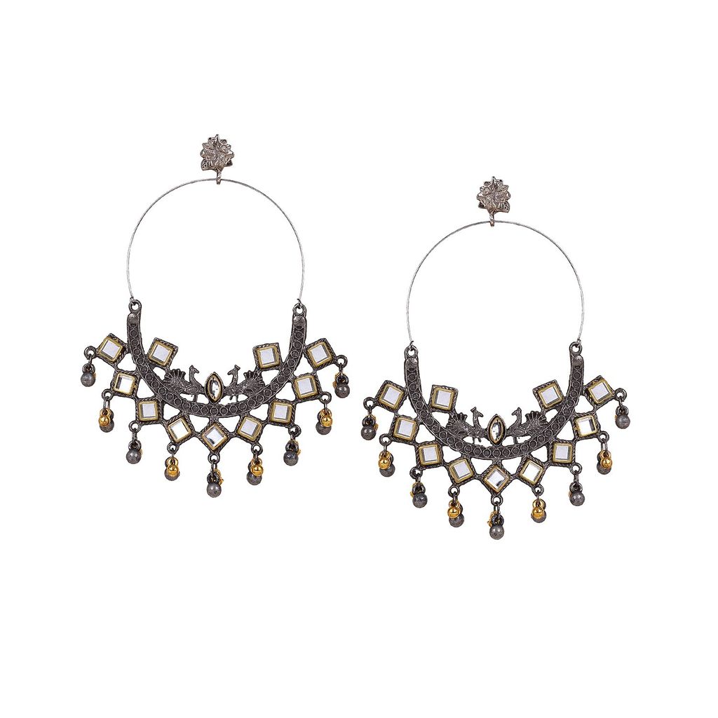 Cardinal Kundan Gold & Silver Color Bali Earrings - Earrings | Buy online on ZillyBuy