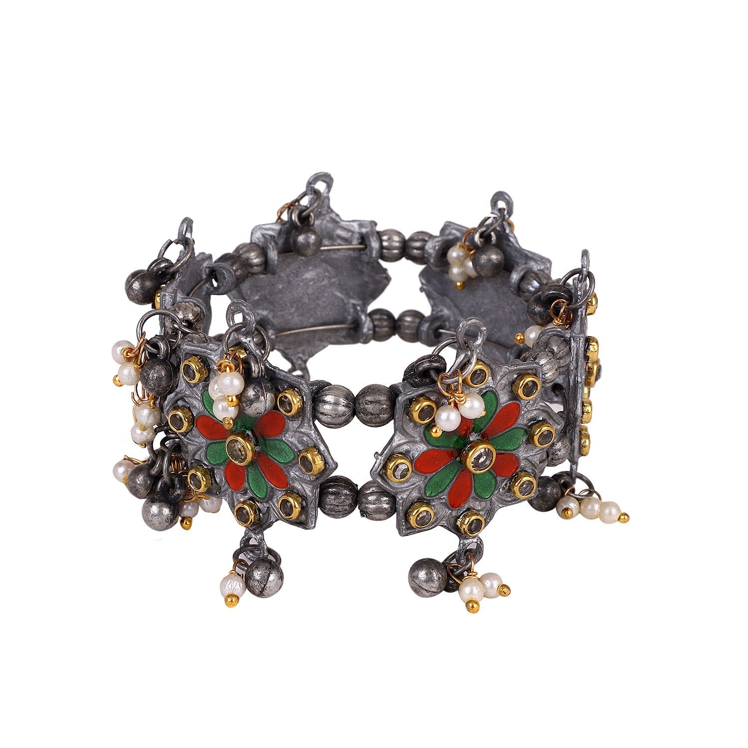 Cardinal Green Color Minakari Floral Adjustable Bracelet