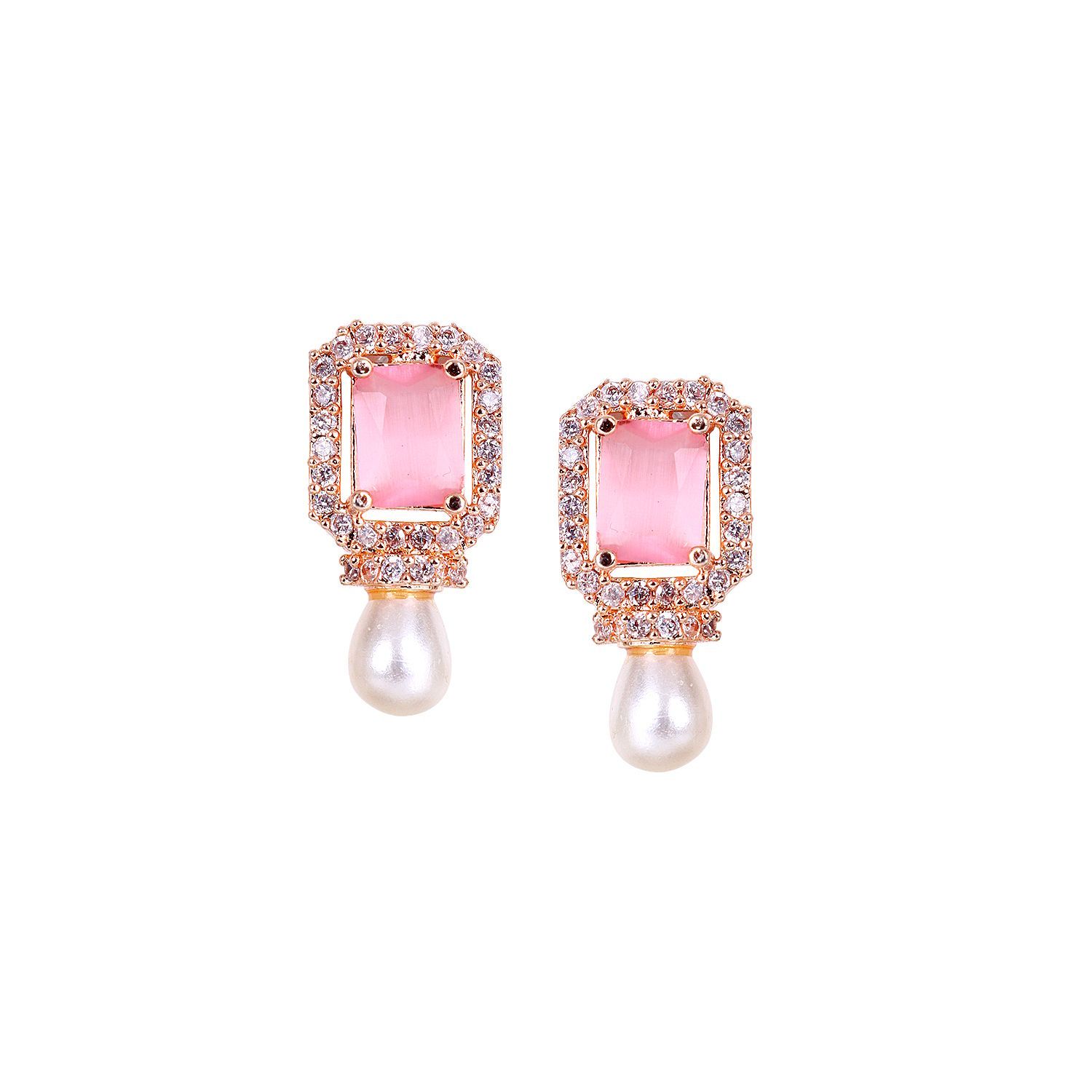 Cardinal American Diamond Pink Stone Earrings Set