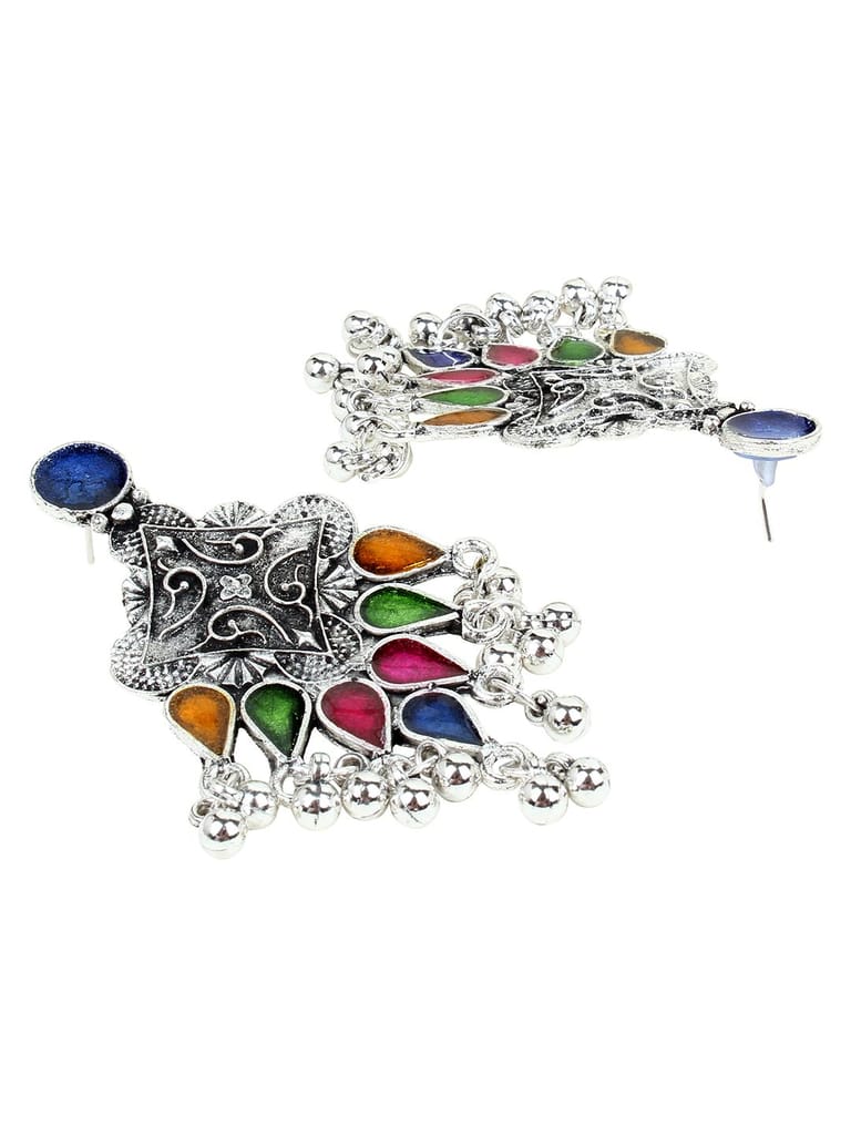 Cardinal Oxidized Silver Multicolor Minakari Earrings - Earrings | Buy online on ZillyBuy