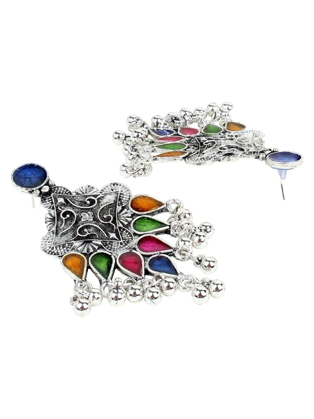 Cardinal Oxidized Silver Multicolor Minakari Earrings