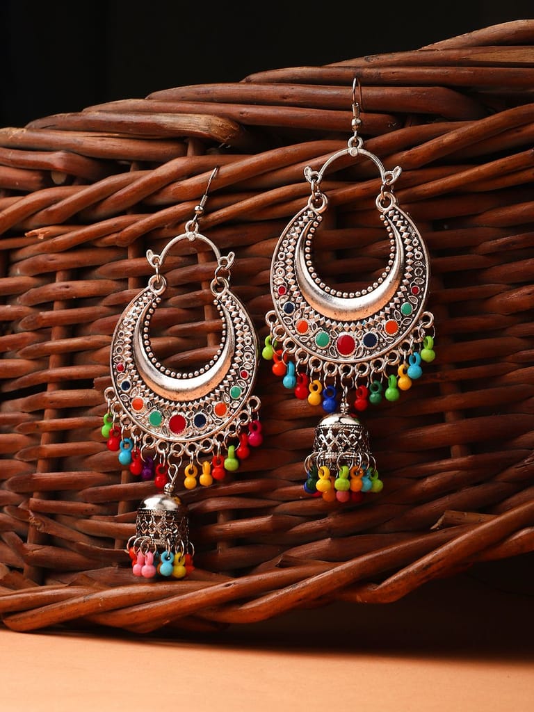Cardinal Oxidized Silver Color Multicolor Beads - Earrings | Buy online on ZillyBuy
