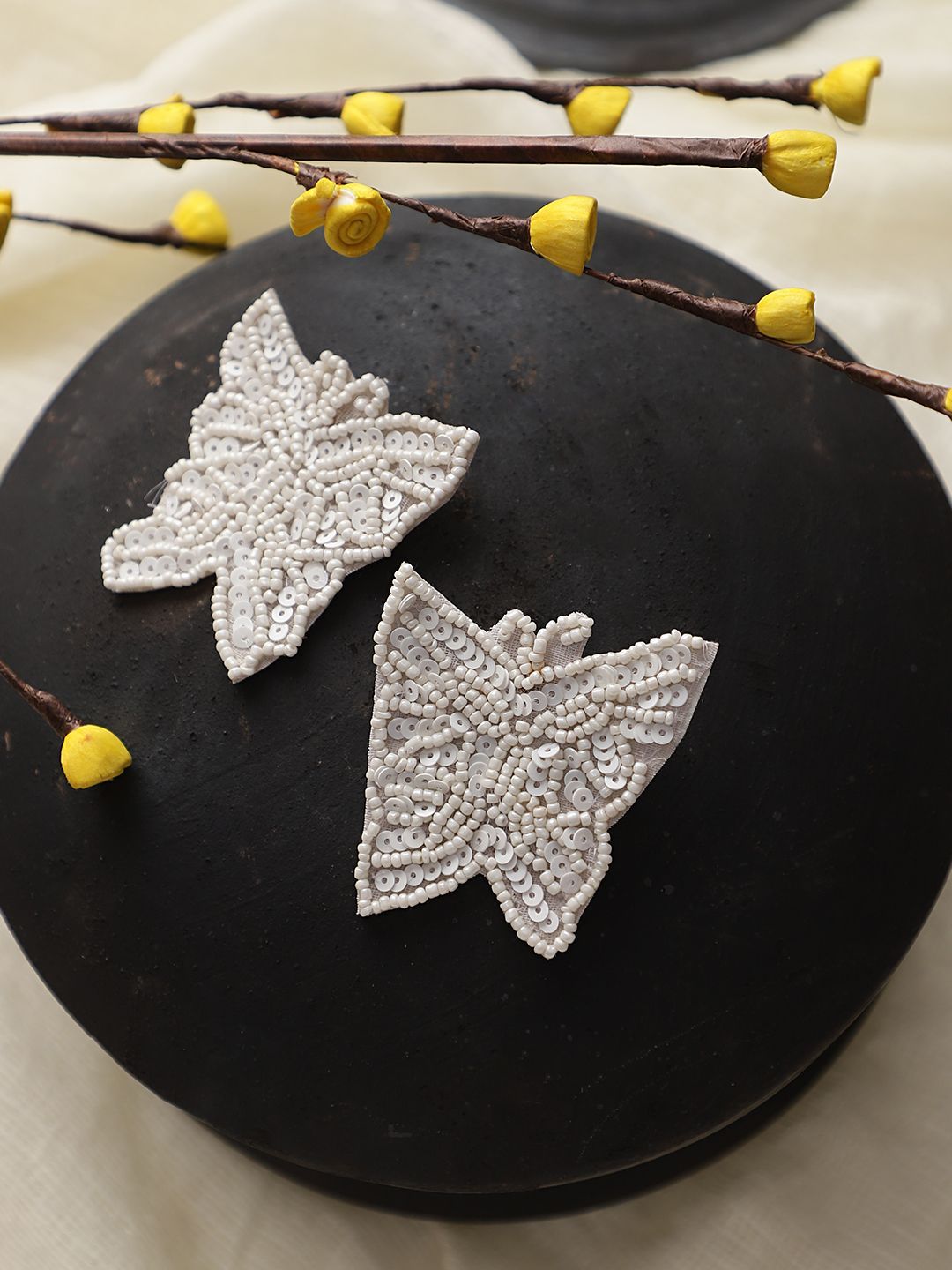 Cardinal White Beads Weaving Butterfly Earrings Set