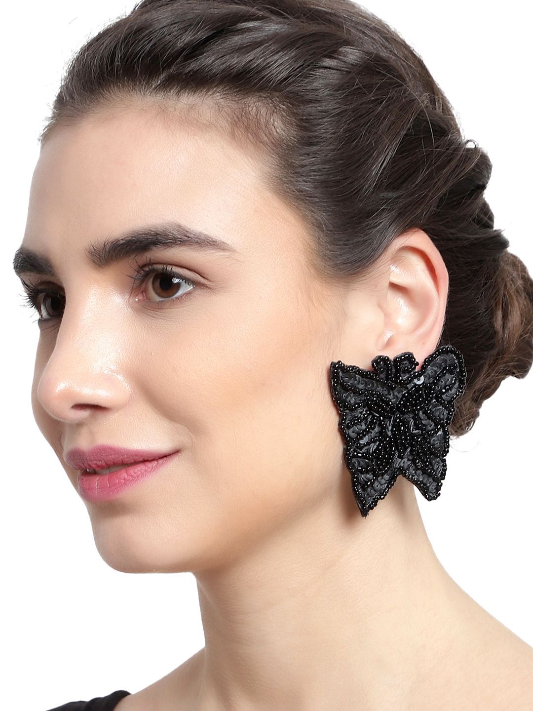 Cardinal Black Beads Weaving Butterfly Earrings Set