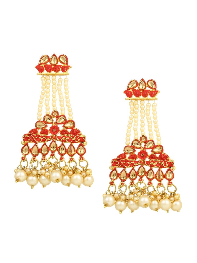 Cardinal Gold Color Moti Gold Plated Brass Red Minakari Earrings Set - Earrings | Buy online on ZillyBuy