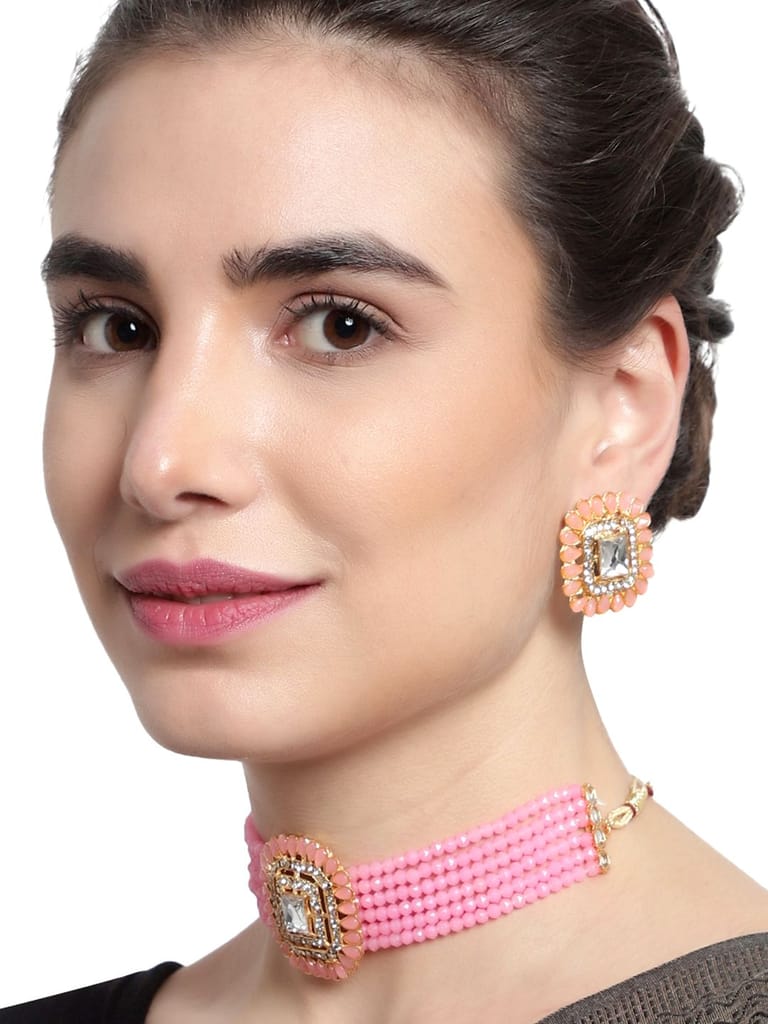 Cardinal Gold Plated Brass Pink Onyx Multistring Kundan Choker Necklace Set - Jewellery Sets | Buy online on ZillyBuy