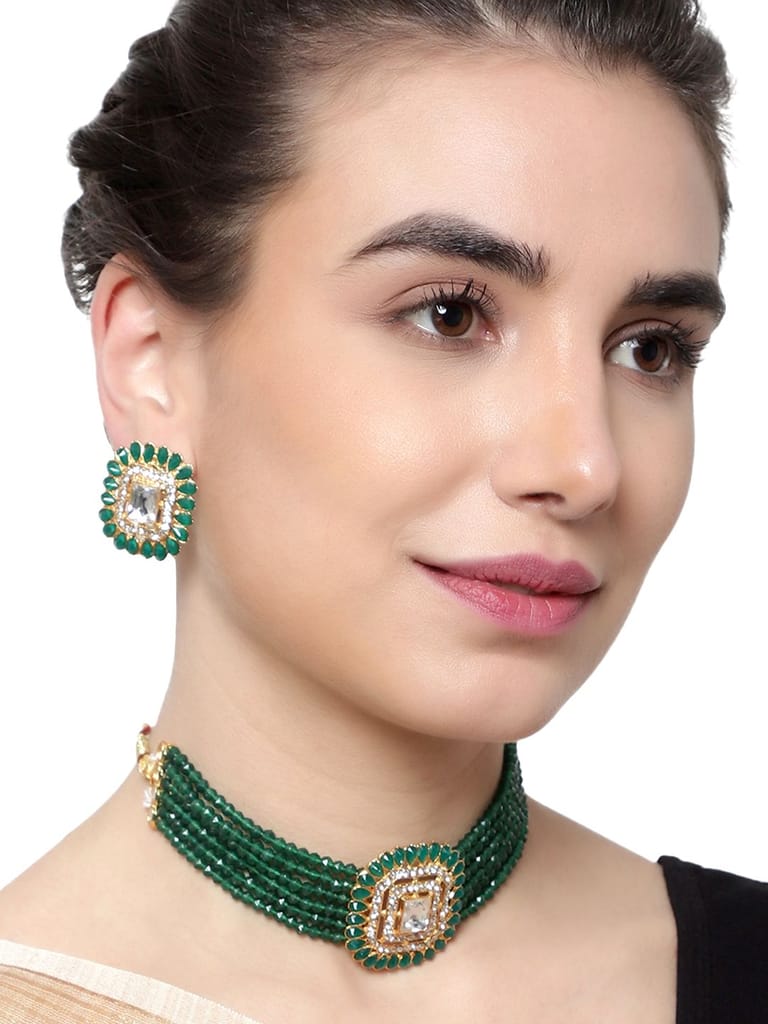 Cardinal Kundan Green Multistring Onyx Brass Choker Necklace Set - Jewellery Sets | Buy online on ZillyBuy
