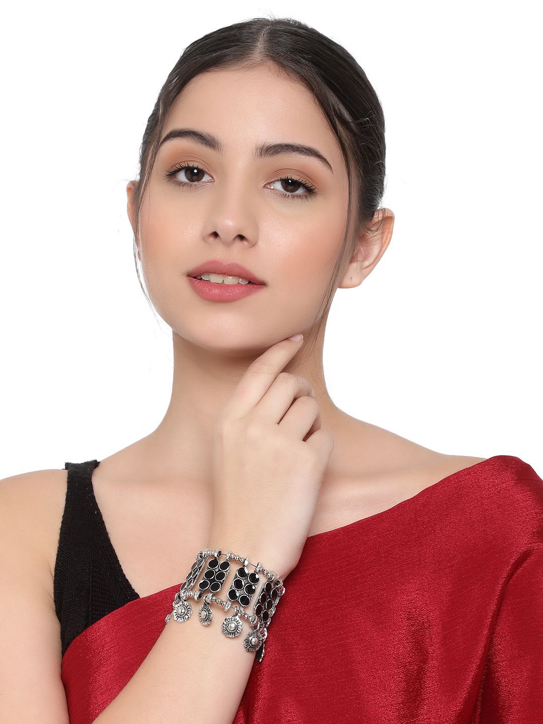 Cardinal Oxidized Silver Black Minakari Adjustable Bracelet