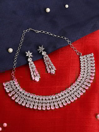 Cardinal American Diamond Silver Color Plated Brass Necklace Set
