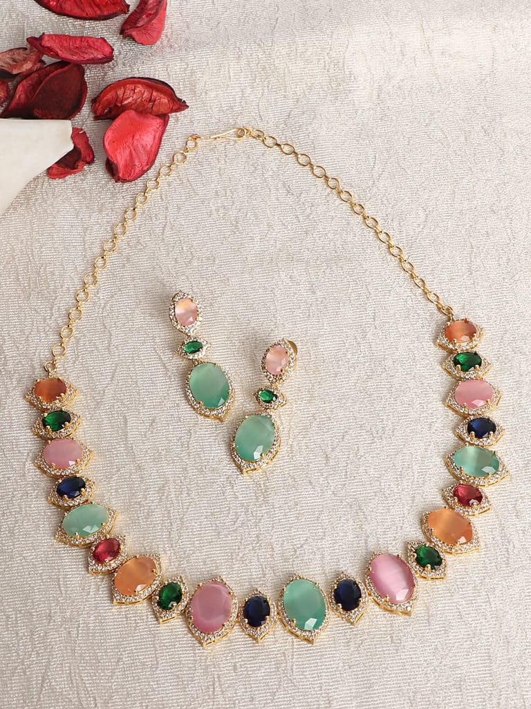 Cardinal Rose Gold Polish Multicolor Stone Necklace Set - Jewellery Sets | Buy online on ZillyBuy