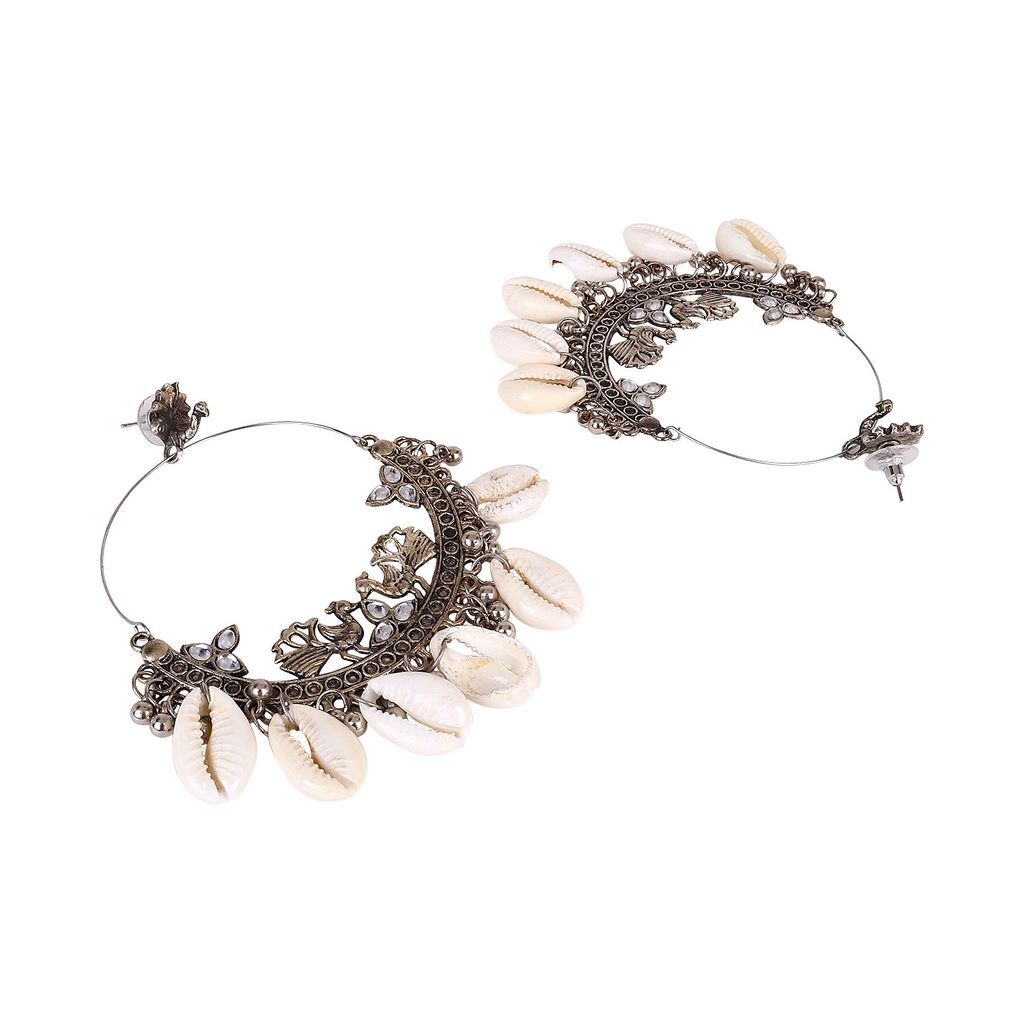 Cardinal Oxidized Silver Color Shell Earrings - Earrings | Buy online on ZillyBuy