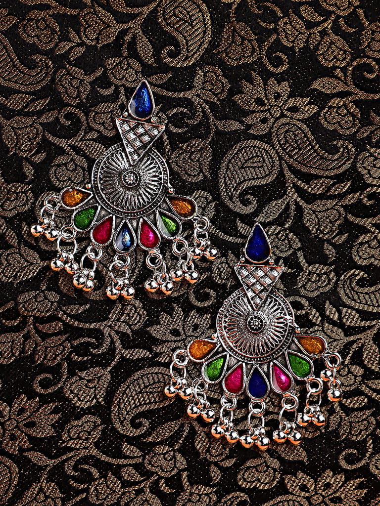 Cardinal Oxidized Silver Color Multicolor Minakari Earrings - Earrings | Buy online on ZillyBuy