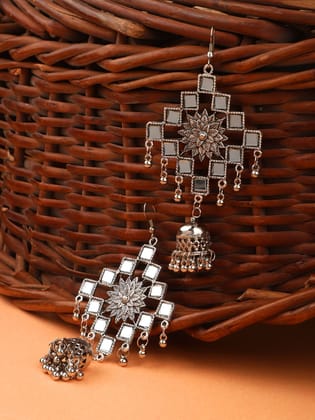 Cardinal Oxidized Silver Color Mirror Earrings Set