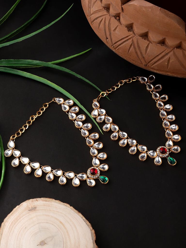 Cardinal Kundan Gold Plated Brass anklet/ Pajeb/ Payal - Anklets | Buy online on ZillyBuy