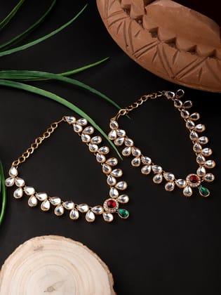 Cardinal Kundan Gold Plated Brass anklet/ Pajeb/ Payal