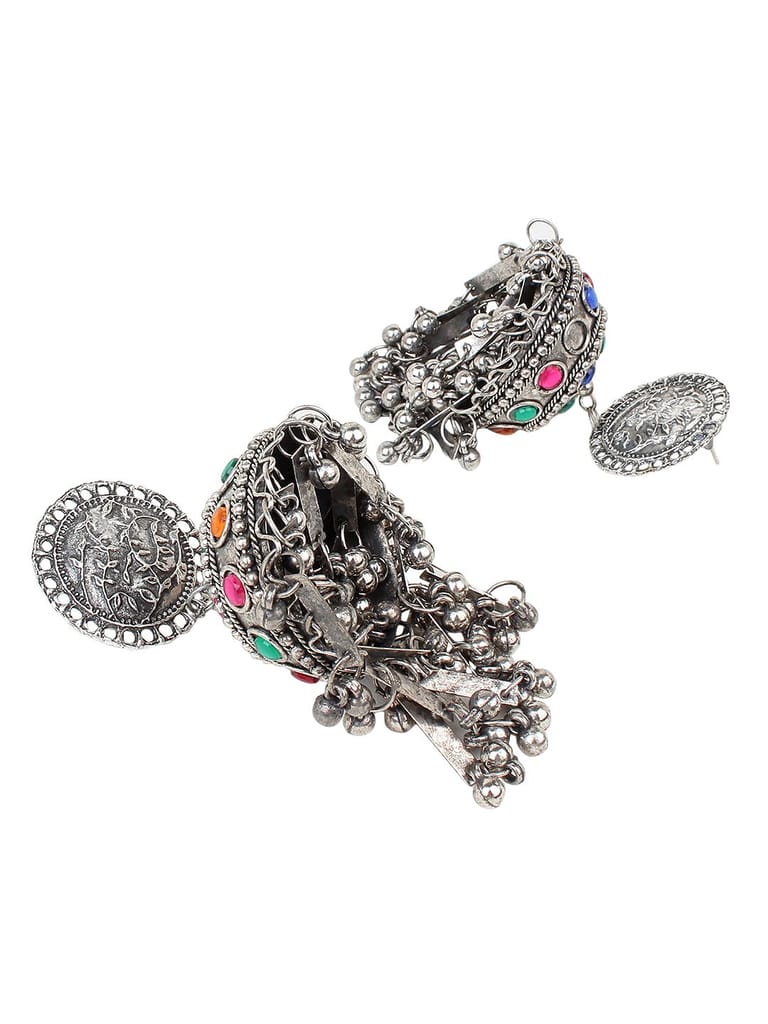 Cardinal Oxidized Silver Color Jhumka Earrings - Earrings | Buy online on ZillyBuy