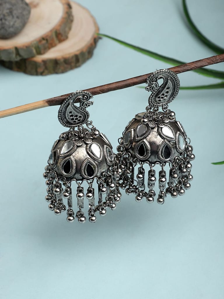 Cardinal Oxidized Silver Color Jhumka Earrings - Earrings | Buy online on ZillyBuy