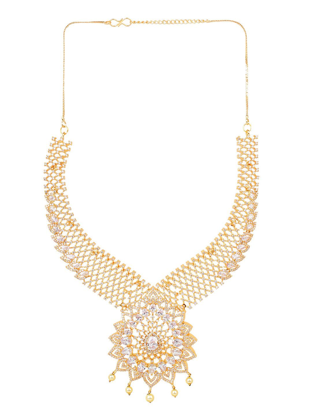 Cardinal Gold Plated Brass American Diamond Necklace Set