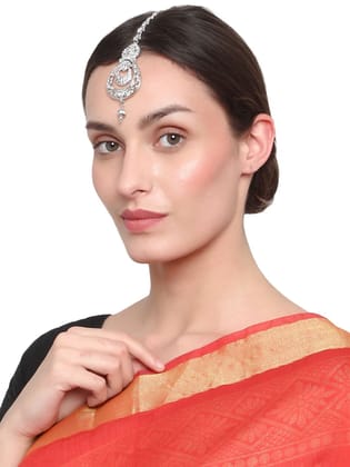 Cardinal American Diamond Silver Color Maang tika