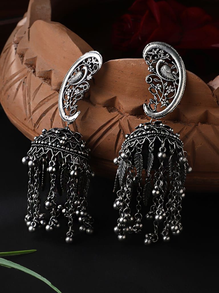 Cardinal Oxidized Silver Color Antique Light Weight Jhumki Earrings - Earrings | Buy online on ZillyBuy