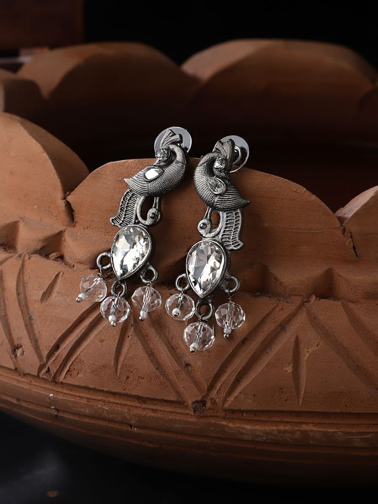 Cardinal Oxidized Silver Color White Stone Peacock design Earrings Set - Earrings | Buy online on ZillyBuy