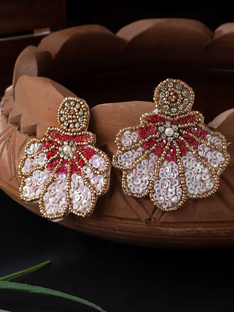 Cardinal Onyx Beads Weaving Handmade Red & White Earrings Set - Earrings | Buy online on ZillyBuy