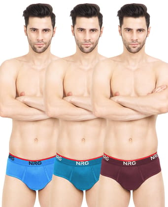 NRG Mens Cotton Assorted Colour Briefs  ( Pack of 3 Light Blue - Turquoise - Maroon ) G02