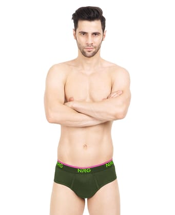 NRG Mens Cotton Assorted Colour Briefs  ( Pack of 1 Military Green ) G02