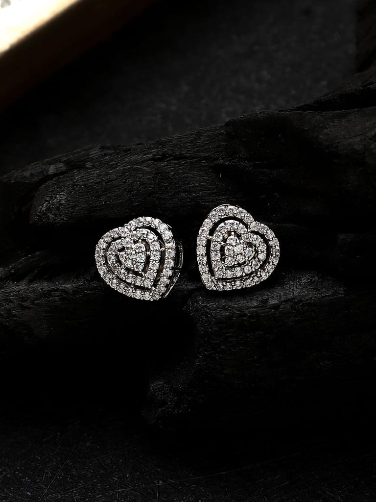 Cardinal Silver Plated American Diamond Brass Heart Shape Earrings Set - Earrings | Buy online on ZillyBuy