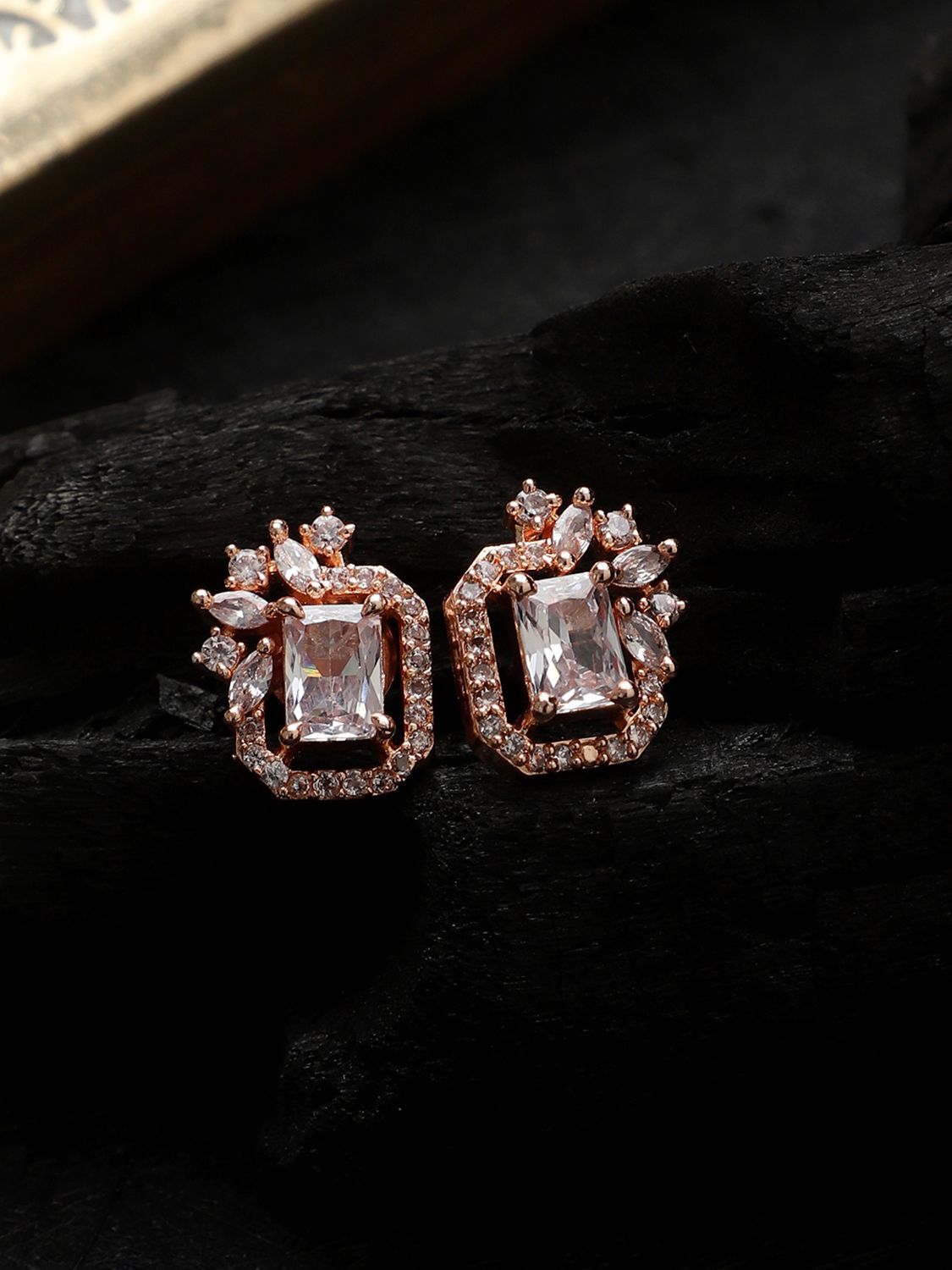 Cardinal American Diamond Brass Rose Gold Plated Earrings Set