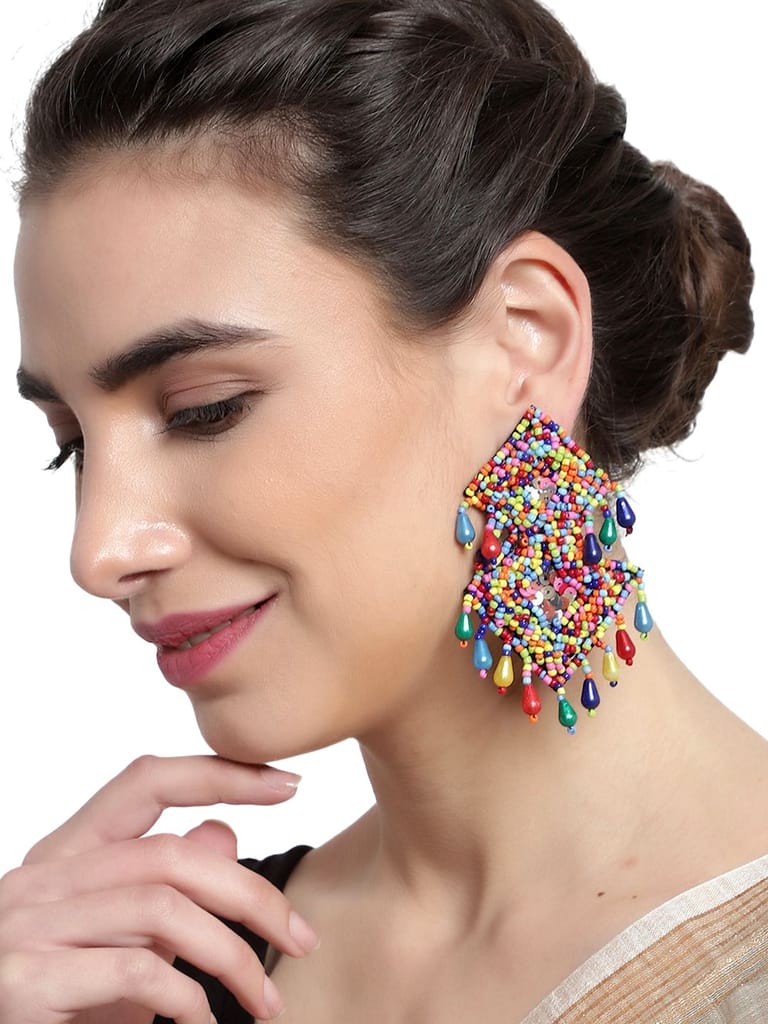 Cardinal Multicolor Beads Floral Geometric Design Weaving Earrings Set - Earrings | Buy online on ZillyBuy