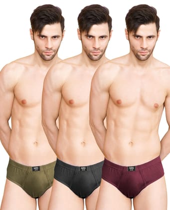 NRG Mens Cotton Assorted Colour Briefs  ( Pack of 3 Light Green - Coffee Brown - Maroon ) G01