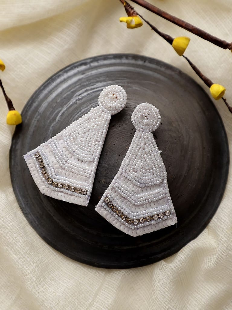 Cardinal White Beads Weaving Handmade Geometric Design Earrings - Earrings | Buy online on ZillyBuy