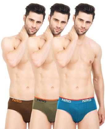 NRG Mens Cotton Assorted Colour Briefs  ( Pack of 3 Light Brown - Green - Turquoise ) G03