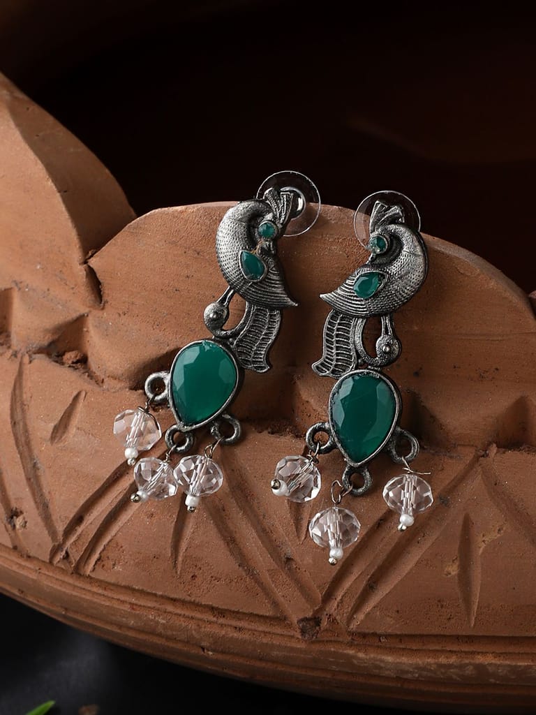 Cardinal Brass Green Stone Peacock Design Earrings Set - Earrings | Buy online on ZillyBuy