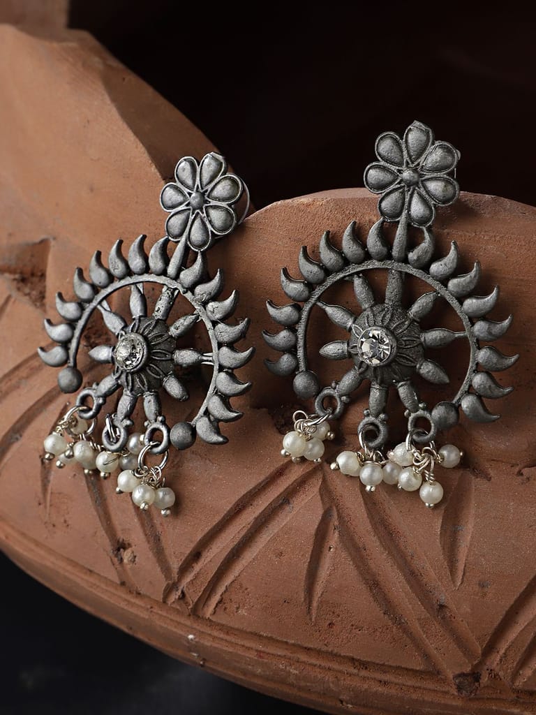 Cardinal Moti Antique Silver Color Earrings Set - Earrings | Buy online on ZillyBuy