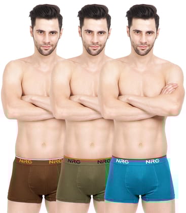 NRG Mens Cotton Assorted Colour Boxer Trunks ( Pack of 3 Light Brown - Light Green - Turquoise ) G15