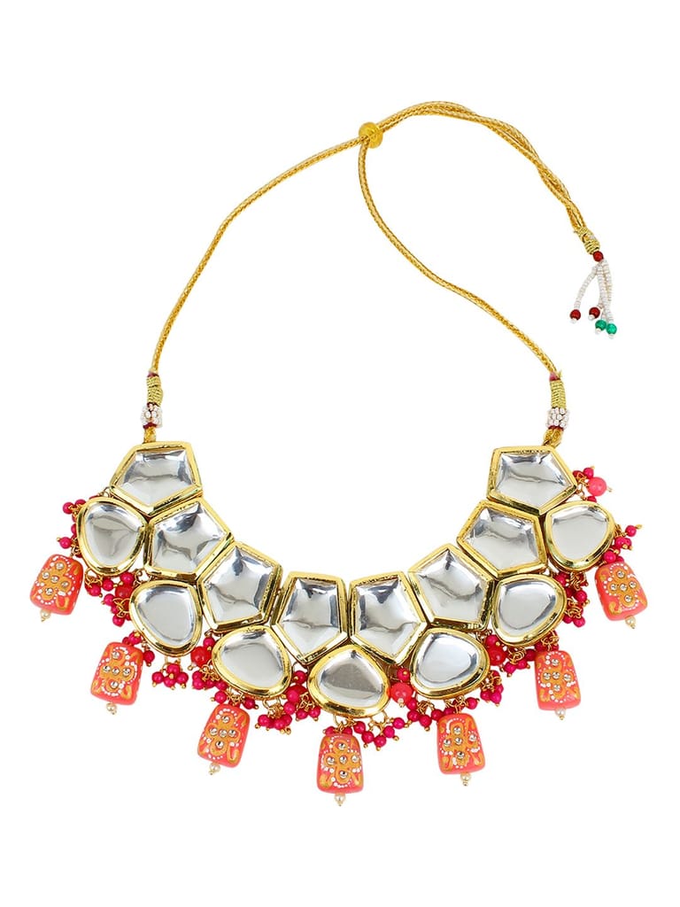 Cardinal Kundan Peach Color Gold Plated Brass Bridal Party wear Necklace Set - Jewellery Sets | Buy online on ZillyBuy