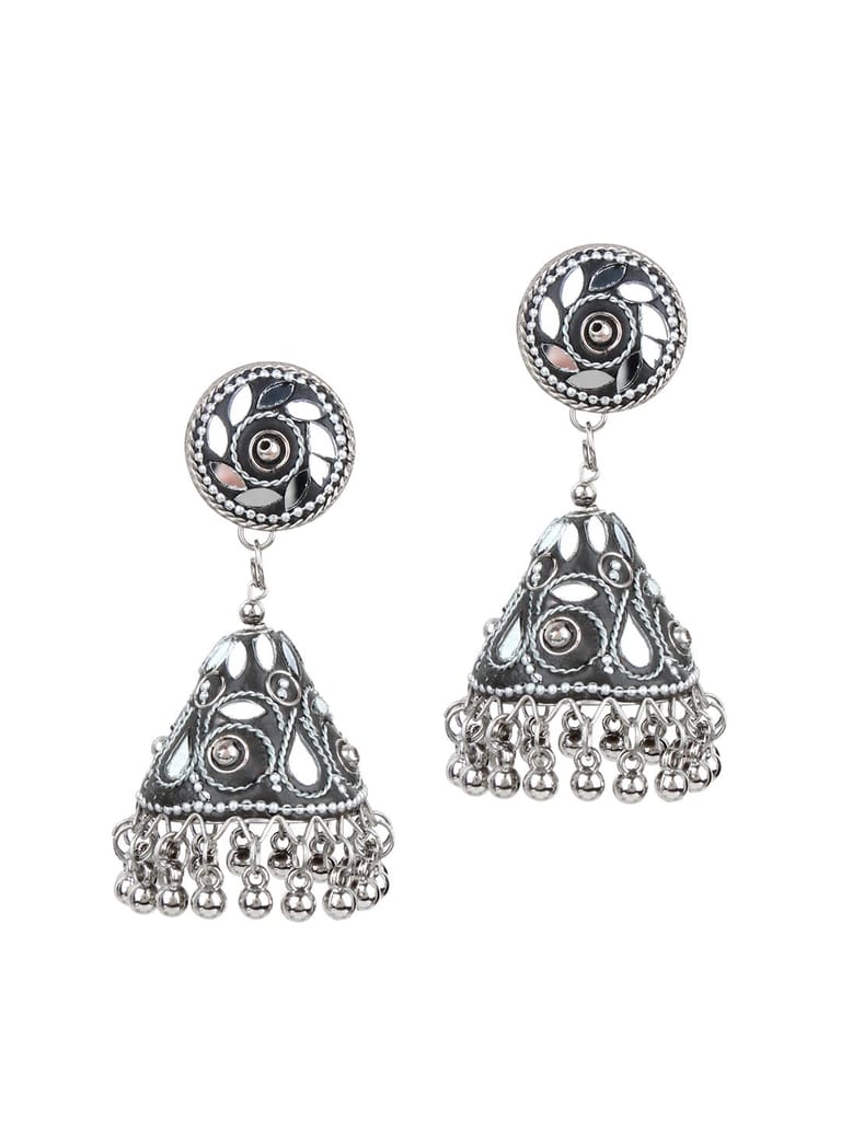 Cardinal Oxidized Silver Color Light Weight Mirror  Jhumki Earrings - Earrings | Buy online on ZillyBuy