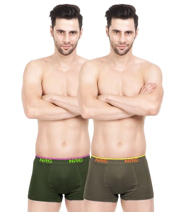 NRG Mens Cotton Assorted Colour Boxer Trunks ( Pack of 2 Military Green - Dark Green ) G15