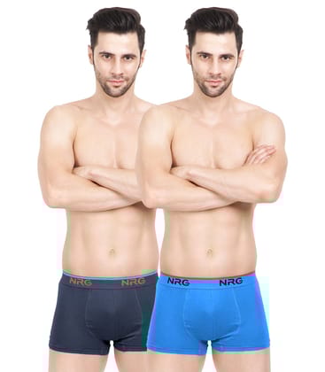 NRG Mens Cotton Assorted Colour Boxer Trunks ( Pack of 2 Navy Blue - Light Blue ) G15