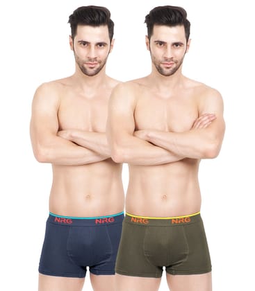 NRG Mens Cotton Assorted Colour Boxer Trunks ( Pack of 2 Navy Blue - Dark Green ) G15