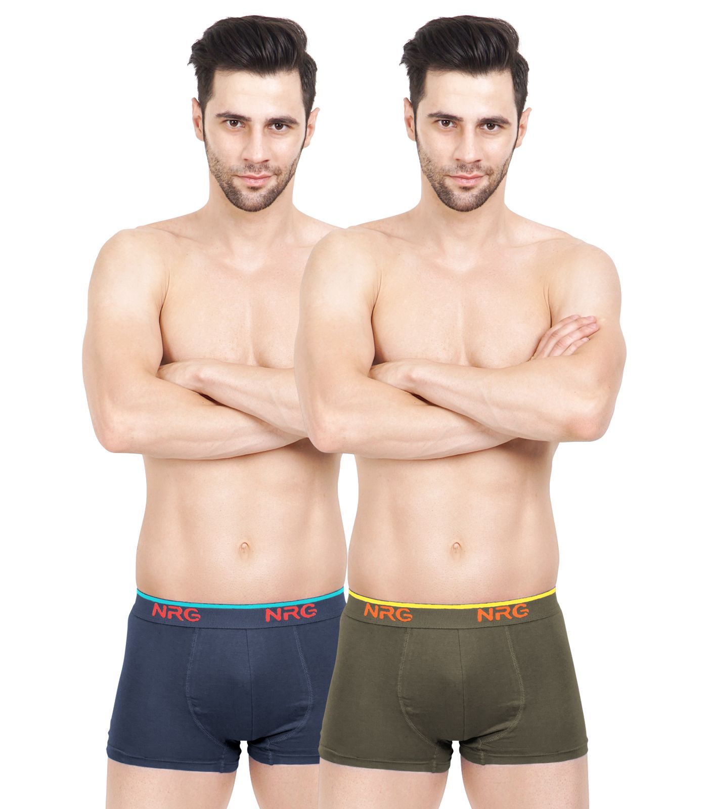 NRG Mens Cotton Assorted Colour Boxer Trunks ( Pack of 2 Navy Blue - Dark Green ) G15