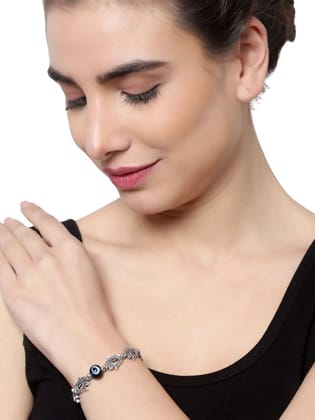 Cardinal Oxidized Silver Color Evil Eyes Stone Adjustable Bracelet