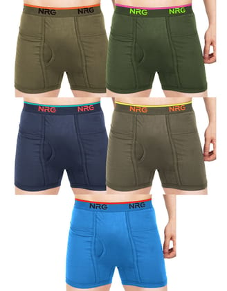 NRG Mens Cotton Assorted Colour Pocket Trunks ( Pack of 5 Light Green - Military Green - Navy Blue - Dark Green - Light Blue ) G13