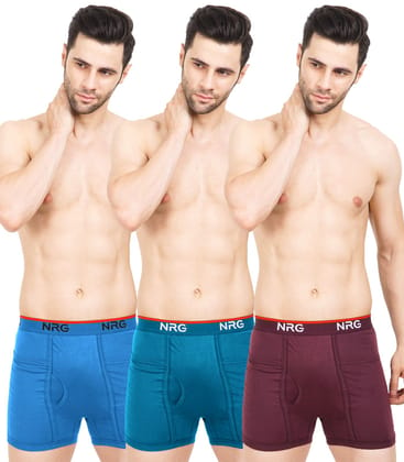 NRG Mens Cotton Assorted Colour Pocket Trunks ( Pack of 3 Light Blue - Turquoise - Maroon ) G13